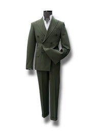 Slim Fit Likralı Çift Yırtmaç Kruvaze Yeşil Form Takım Elbise