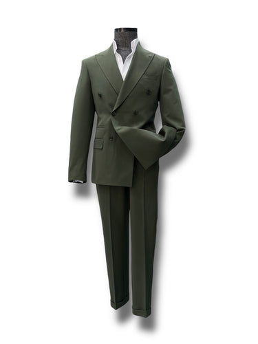 Slim Fit Likralı Çift Yırtmaç Kruvaze Yeşil Form Takım Elbise