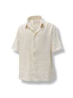 Oversize Hafif Kumaş Bej Kısa Kollu Lume Gömlek