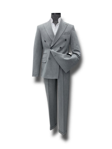 Slim Fit Likralı Çift Yırtmaç Kruvaze Gri Form Takım Elbise