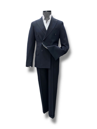 Slim Fit Likralı Çift Yırtmaç Kruvaze Lacivert Form Takım Elbise