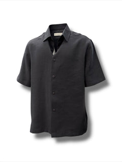 Oversize Hafif Kumaş Siyah Kısa Kollu Lume Gömlek