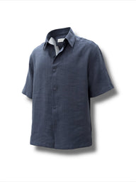Oversize Lightweight Fabric Navy Blue Short-Sleeved Lume Shirt