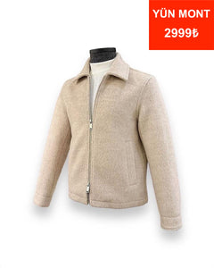 Standart Fit Yün Karışımlı Bej Kısa Alpaca Mont