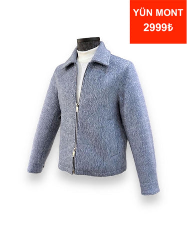 Standard Fit Wool Blend Blue Short Alpaca Coat
