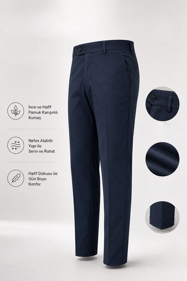Standard Fit Cotton Blend Side Pocket Navy Voyage Trousers