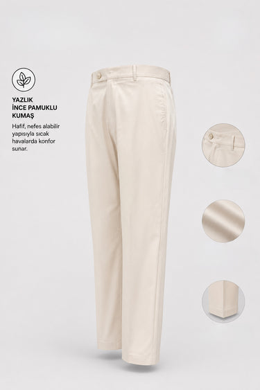 Standart Fit Pamuk Karışımlı Yan Cep Bej Voyage Pantolon