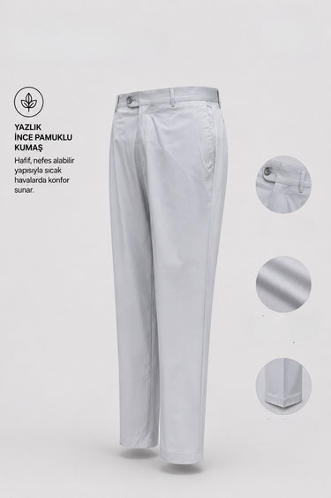 Standart Fit Pamuk Karışımlı Yan Cep Gri Voyage Pantolon