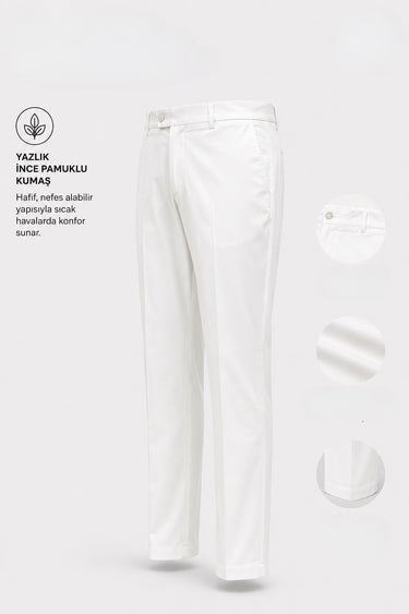 Standart Fit Pamuk Karışımlı Yan Cep Beyaz Voyage Pantolon