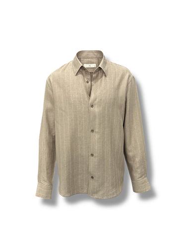 Relax Fit Çizgili Vizon Lino Keten Gömlek