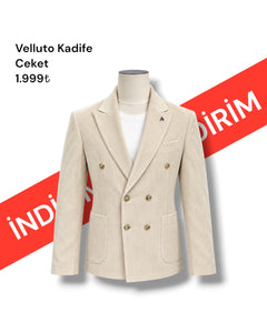 Velluto Beige Double-Breasted Velvet Fabric Jacket with Patch Pockets (Sale Price)