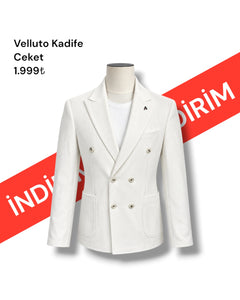 Velluto White Double-Breasted Velvet Fabric Jacket with Patch Pockets (Sale Price)