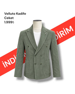 Velluto Khaki Double-Breasted Velvet Fabric Jacket with Patch Pockets (Discounted Price)