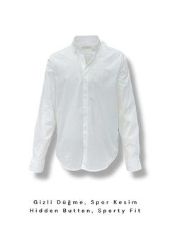 White Comfort Fit Hidden Button Cotton Shirt
