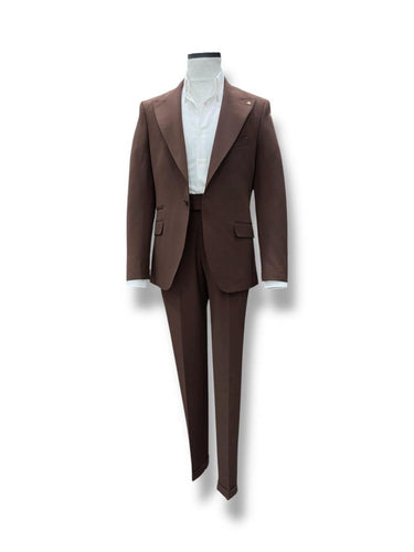 Slim Fit Likralı Kumaş Kahverengi Boost Takım Elbise