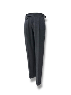 Smoked Wool Trousers with Buckle Belt