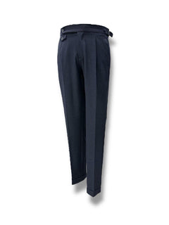 Navy Blue Wool Trousers with Buckle Belt