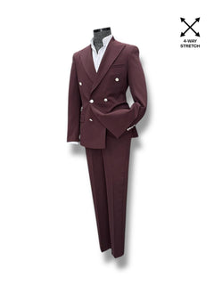 Slim Fit Likralı Bordo Kruvaze Takım Elbise