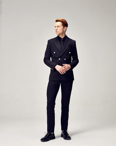 Slim Fit Likralı Siyah Kruvaze Takım Elbise