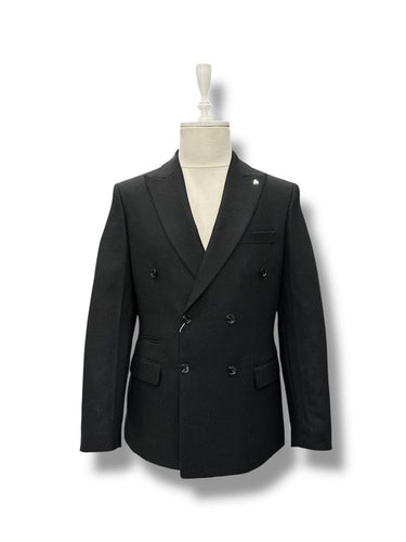 Siyah Slim Fit Kruvaze Ceket