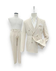 Regular Fit Bej Kruvaze Limerick Takım Elbise