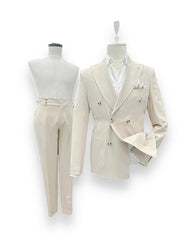 Modern Fit, Patch Pocket, Stitched Beige Limerick Suit