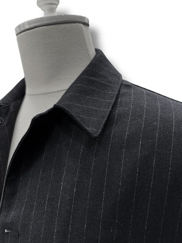 Siyah Standart Fit Çizgili Yün Mont