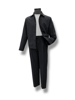 Black Standard Fit Striped Wool Coat