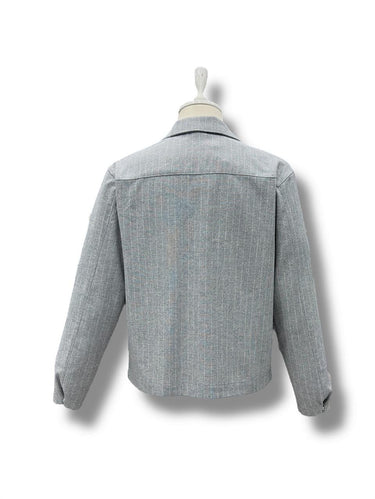 Gri Standart Fit Çizgili Yün Mont