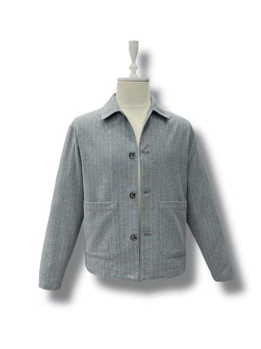 Gri Standart Fit Çizgili Yün Mont