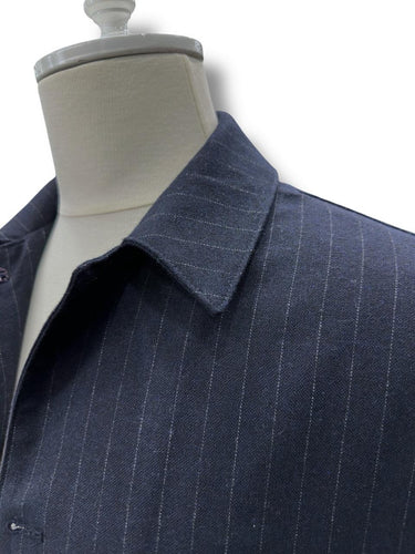 Lacivert Standart Fit Çizgili Yün Mont