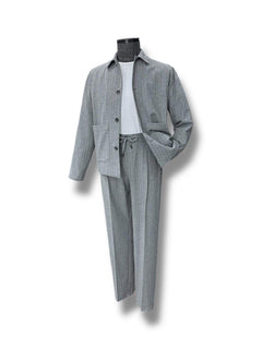 Grey Standard Fit Striped Wool Coat