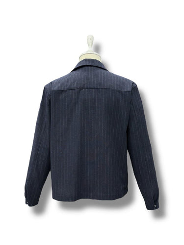 Lacivert Standart Fit Çizgili Yün Mont