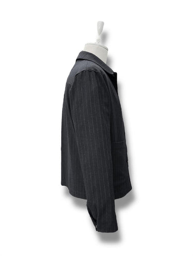 Siyah Standart Fit Çizgili Yün Mont