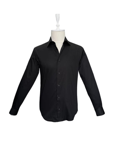 Slim Fit Black 100% Cotton Satin Shirt