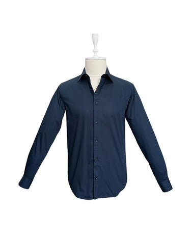 Slim Fit Navy Blue 100% Cotton Satin Shirt