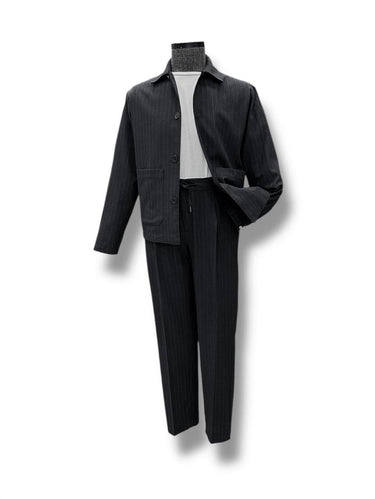 Siyah Slim Fit Çizgili Jogger Yün Pantolon