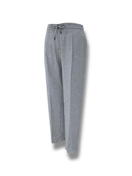 Gri Slim Fit Çizgili Jogger Yün Pantolon