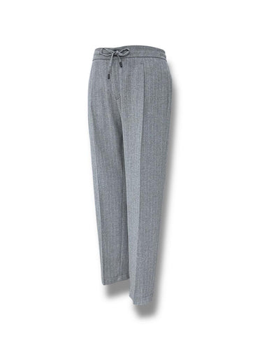 Gri Slim Fit Çizgili Jogger Yün Pantolon