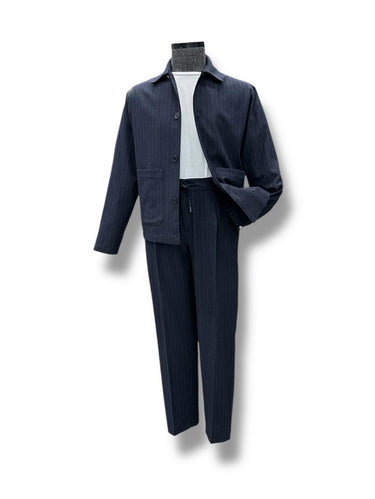 Lacivert Slim Fit Çizgili Jogger Yün Pantolon