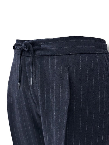 Lacivert Slim Fit Çizgili Jogger Yün Pantolon