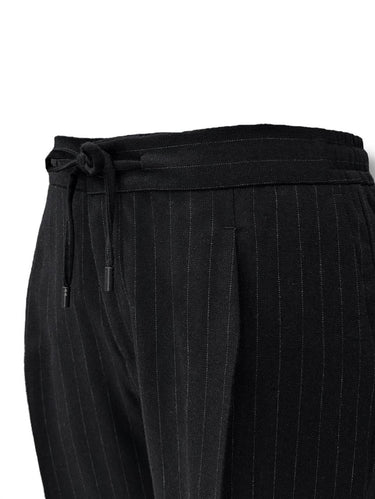 Siyah Slim Fit Çizgili Jogger Yün Pantolon