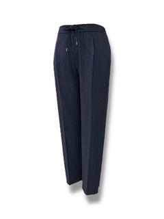 Navy Slim Fit Striped Jogger Wool Pants