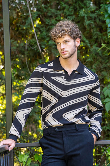 Siyah Standart Fit Zebra Desen Triko