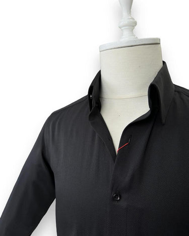 Slim Fit Stand Collar Hidden Button Black Swagg Shirt