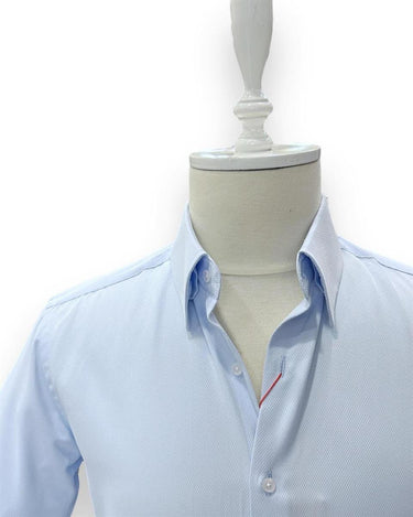 Slim Fit Stand Collar Hidden Button Blue Swagg Shirt