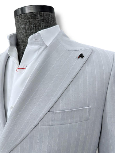 Gri Gölge Çizgili Slim Fit Kruvaze Takım Elbise