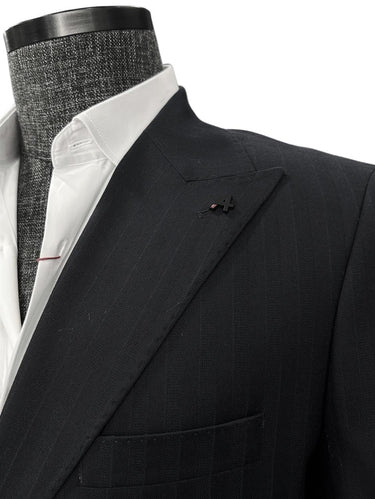 Siyah Gölge Çizgili Slim Fit Kruvaze Takım Elbise