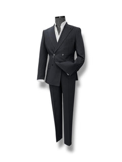 Black Shadow Striped Slim Fit Double-Breasted Suit