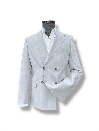 Gri Gölge Çizgili Slim Fit Kruvaze Takım Elbise